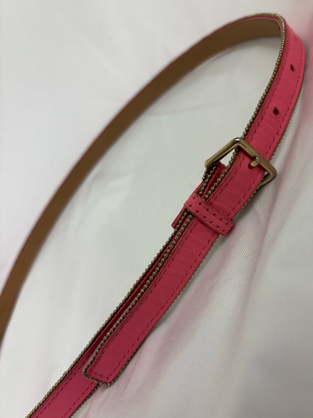 J. Crew Pink Leather Trim Skinny Belt with Brass Buckle | Small